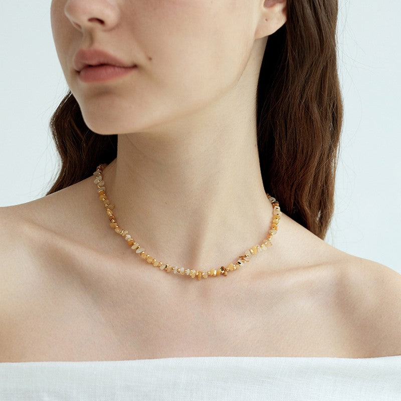 The Amber Drift | Natural Stone Mosaic Necklace.