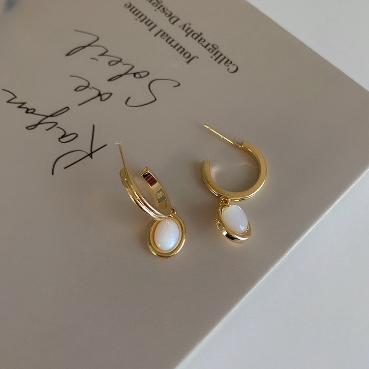 Natural Stone Charm Huggie Earrings