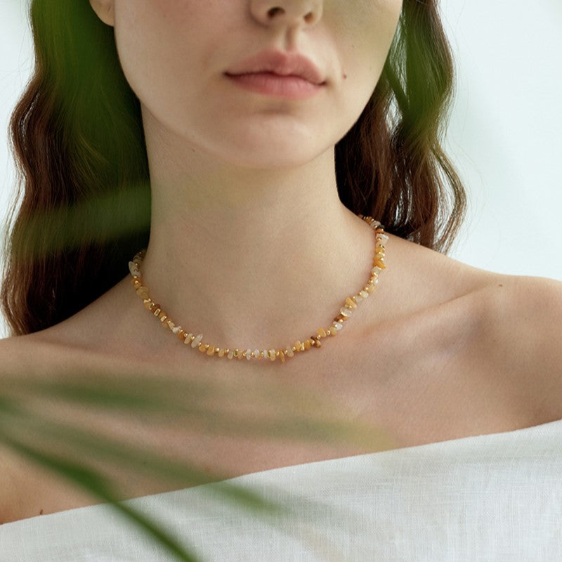 The Amber Drift | Natural Stone Mosaic Necklace.