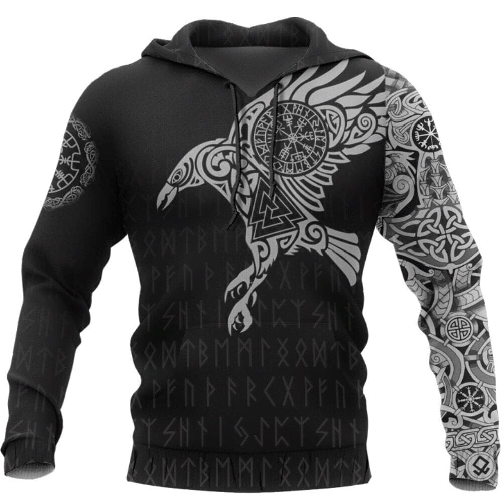Viking Hoodie "Majestic Raven - Sacred Symbols of Odin"