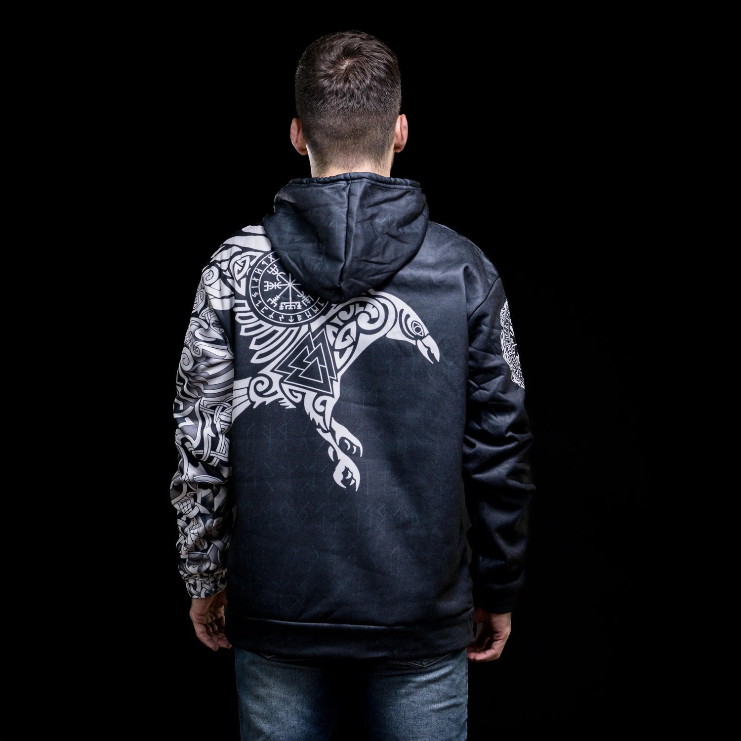 Viking Hoodie "Majestic Raven - Sacred Symbols of Odin"