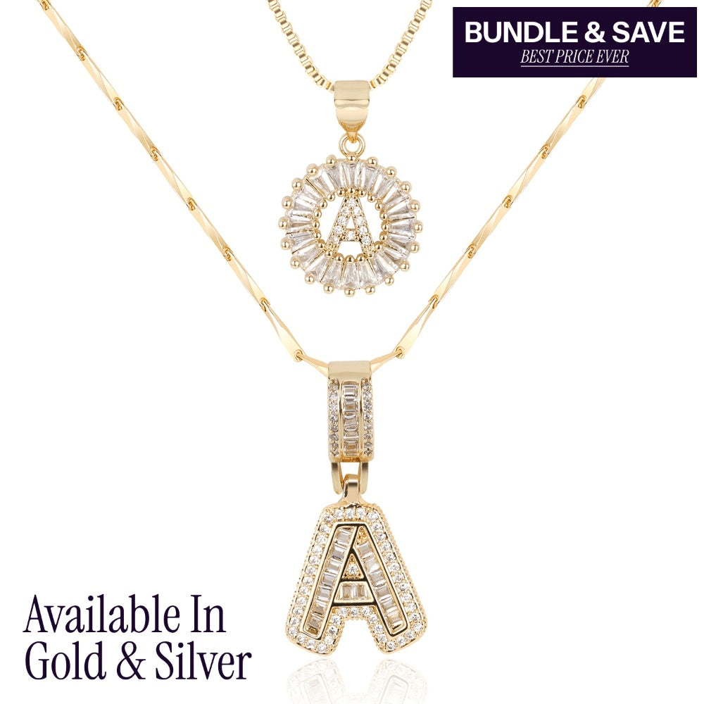 2pc 18k Diamond Letter Initial Necklaces
