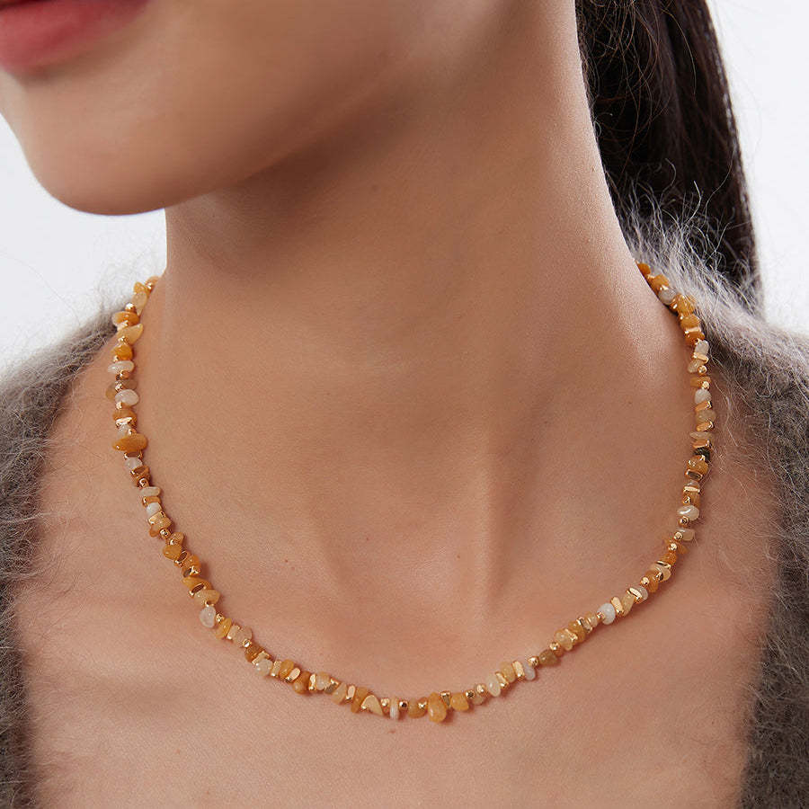 The Amber Drift | Natural Stone Mosaic Necklace.