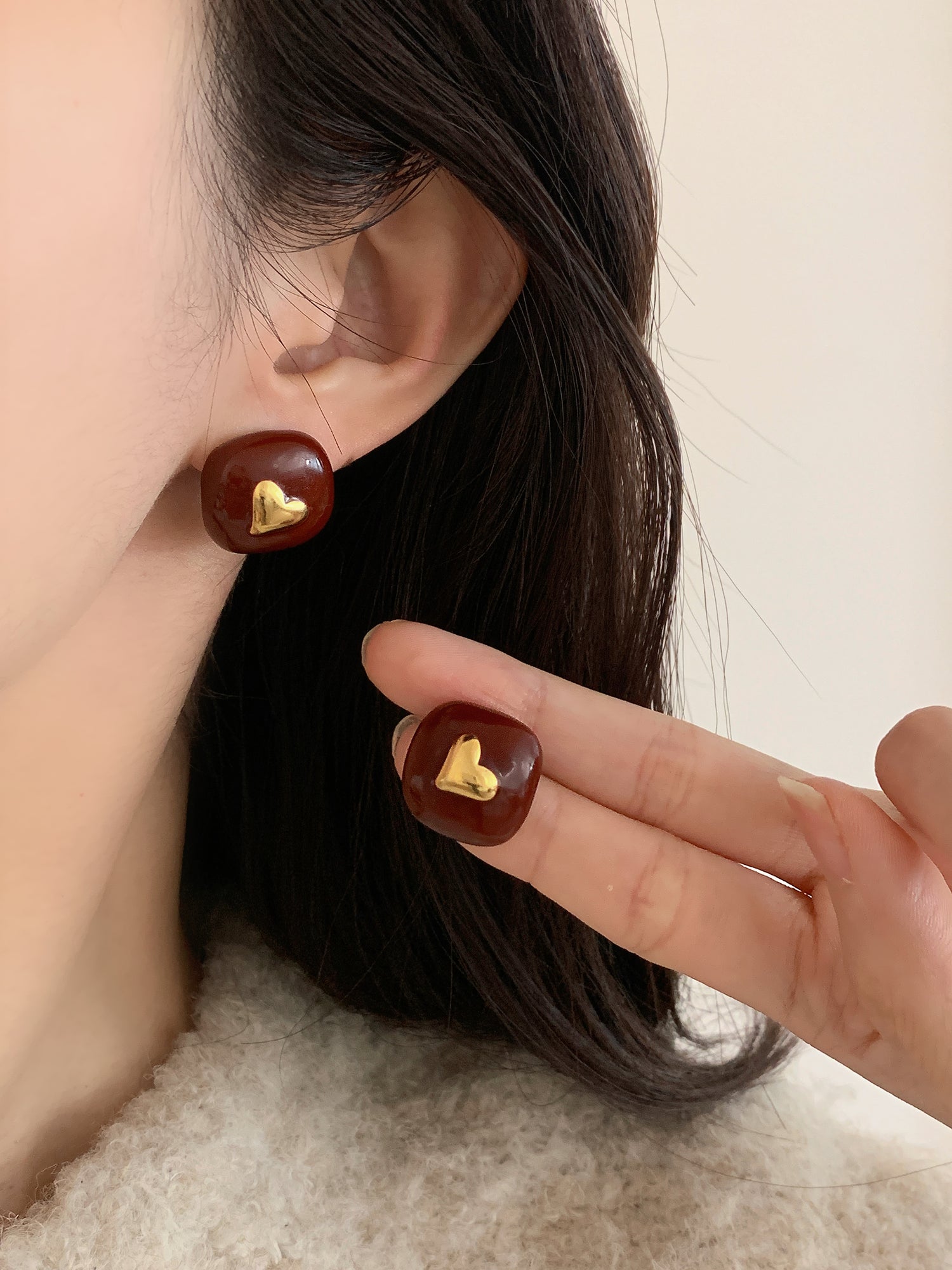 Ankara Red Enamel Studs Earrings