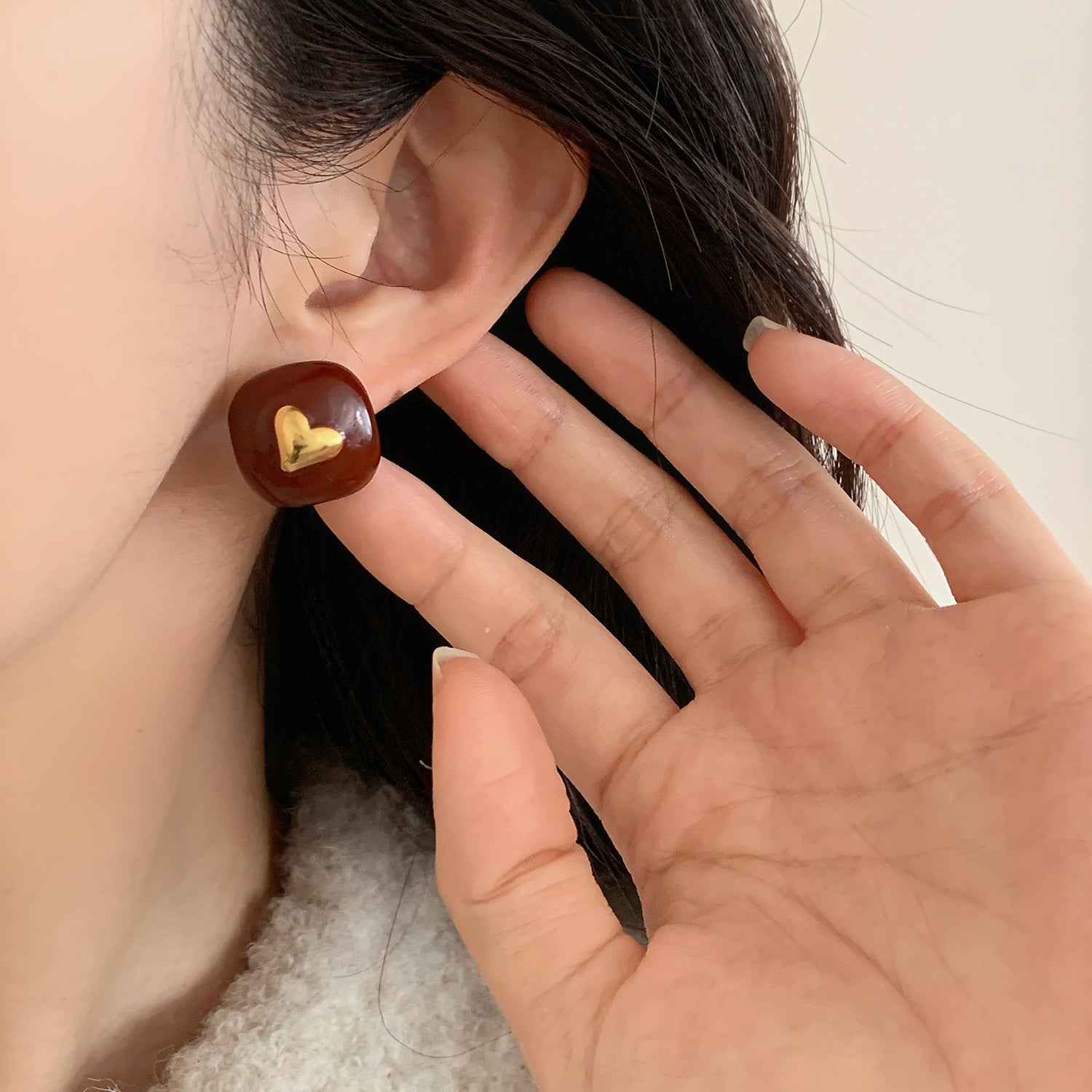 Red Enamel Heart Stud Earrings