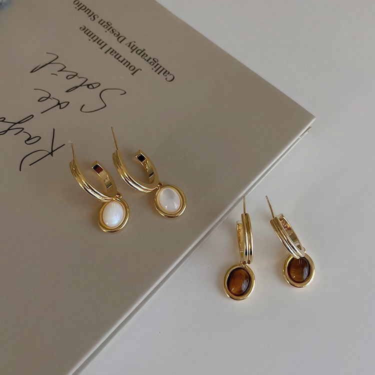 Natural Stone Charm Huggie Earrings