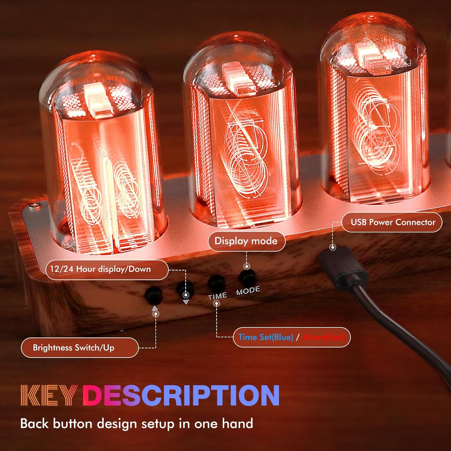 Retro LED Glow Tube Clock | Wi-Fi Synced Desktop Matrix