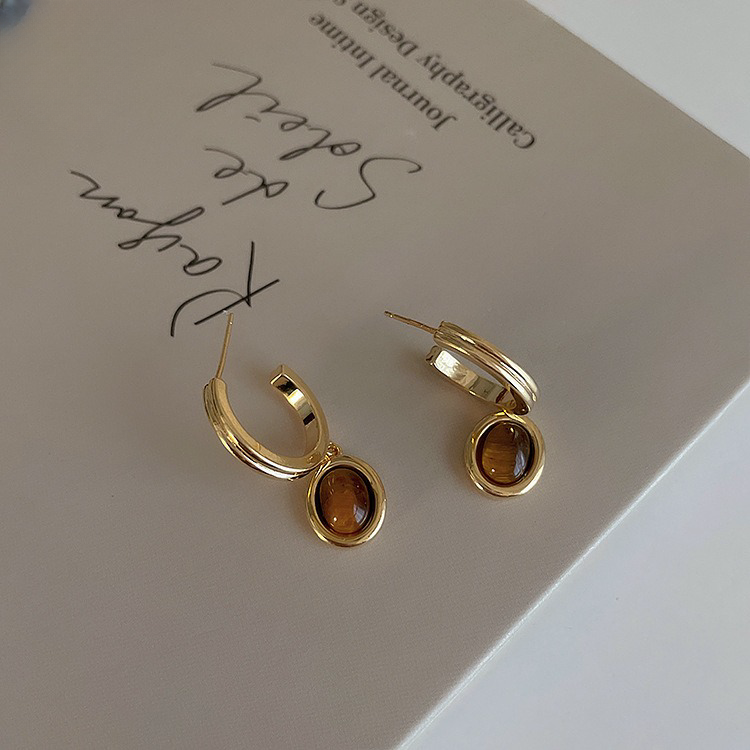 Natural Stone Charm Huggie Earrings