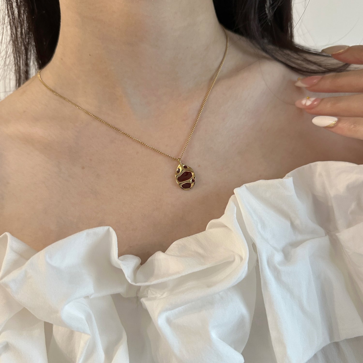 Artisanal Crimson Enamel Pendant Necklace