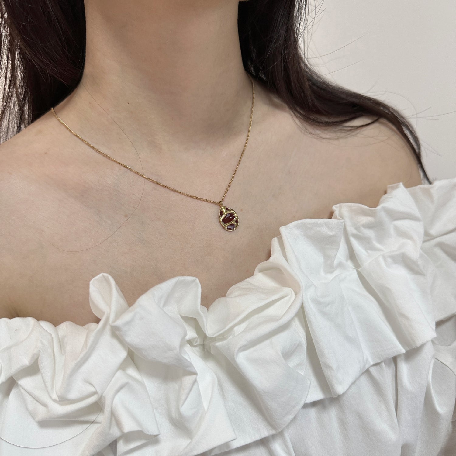 Artisanal Crimson Enamel Pendant Necklace