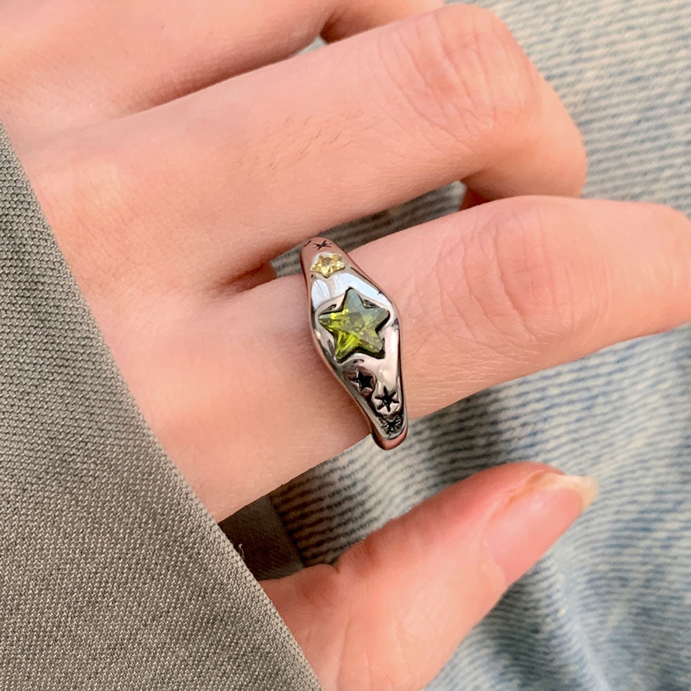 Celestial Star-Cut Emerald Statement Ring