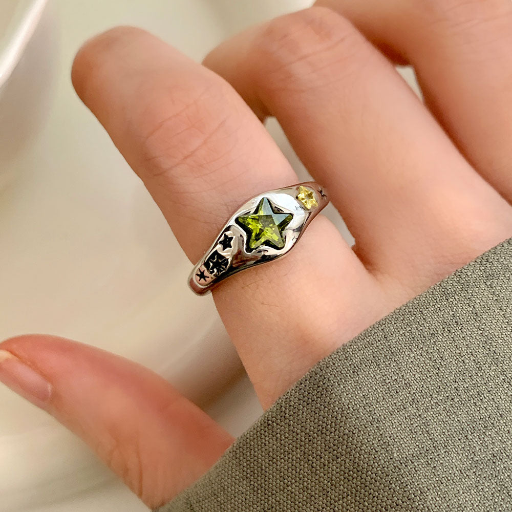 Celestial Star-Cut Emerald Statement Ring