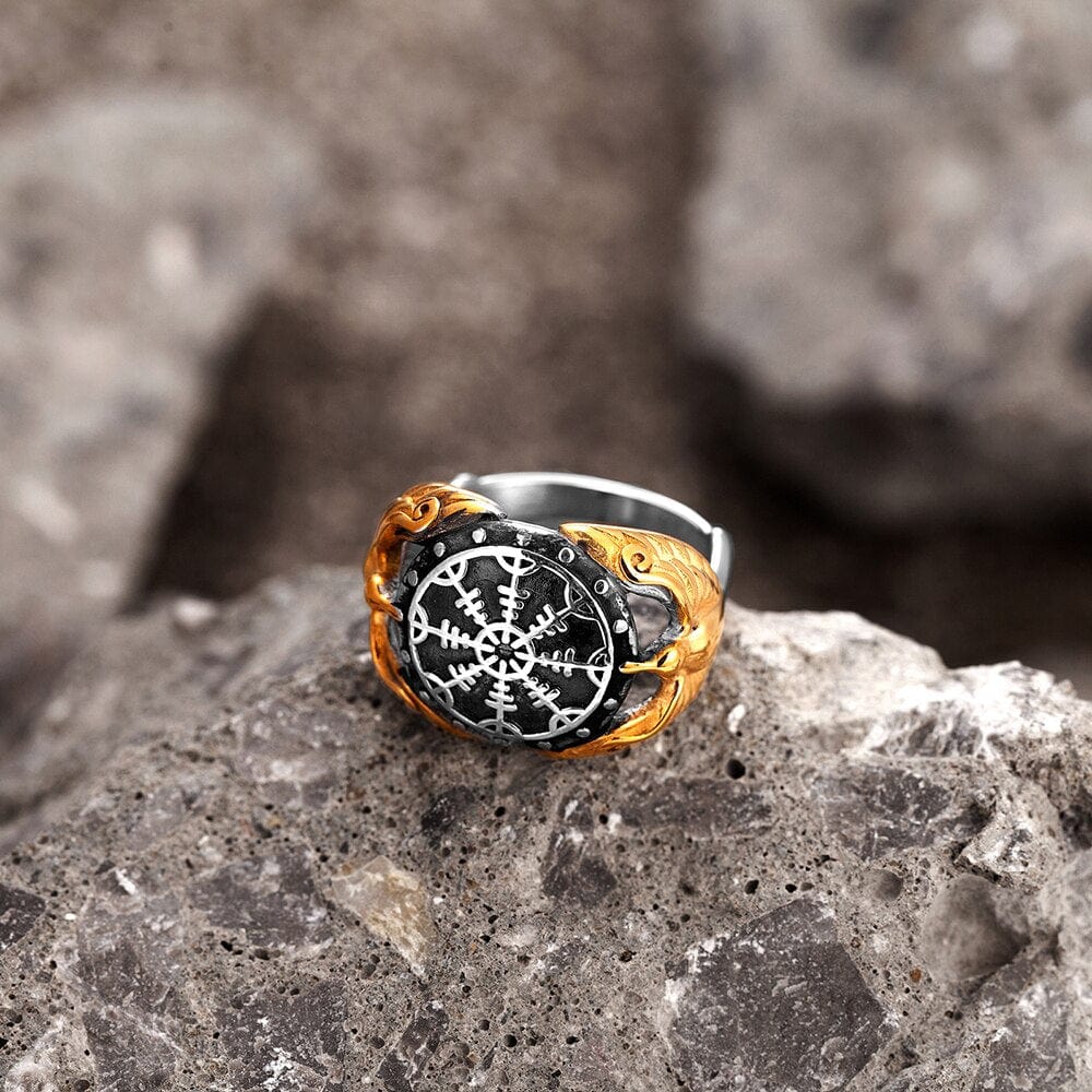 Viking Ring - Vegvisir Guardian Ravens
