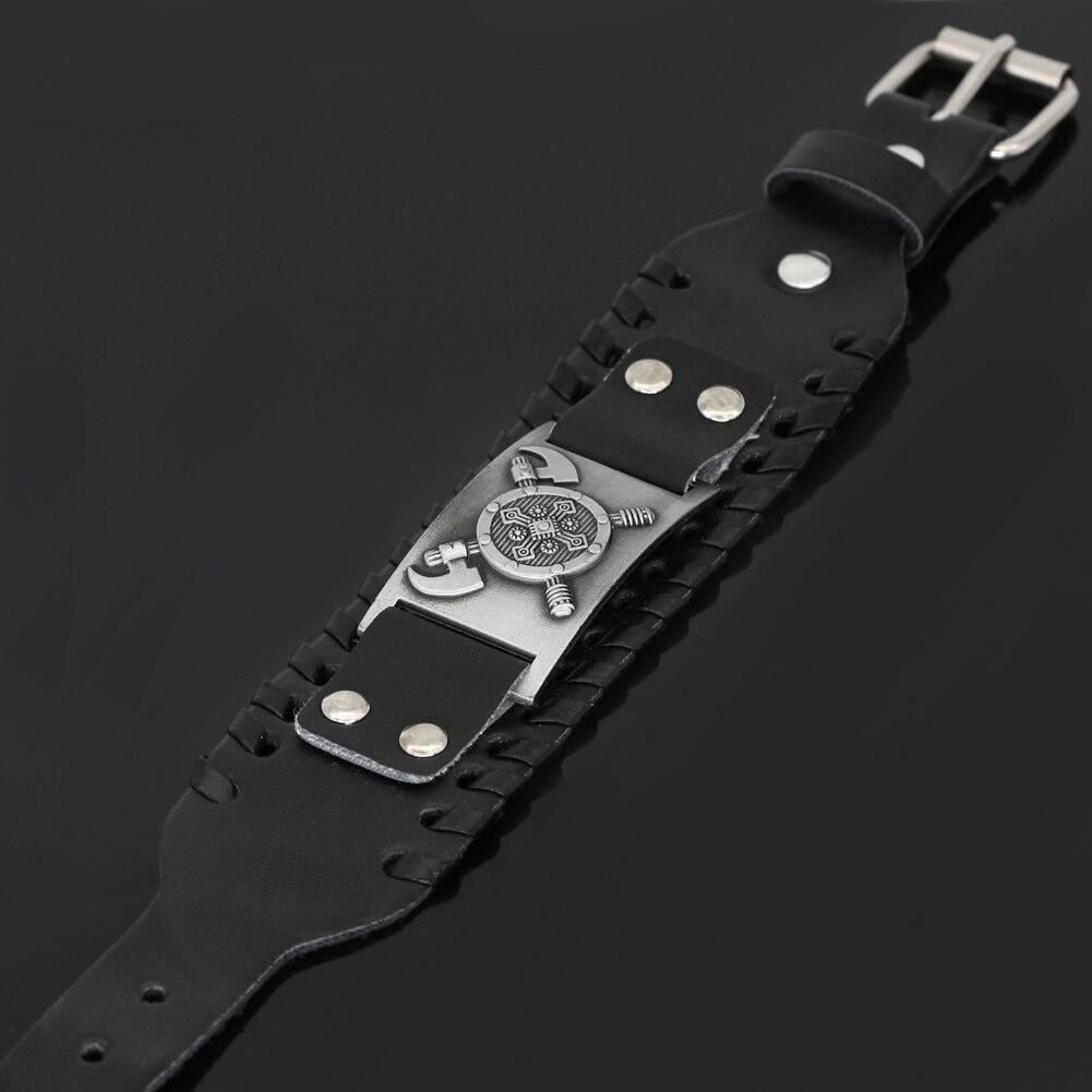Viking leather shield bracelet
