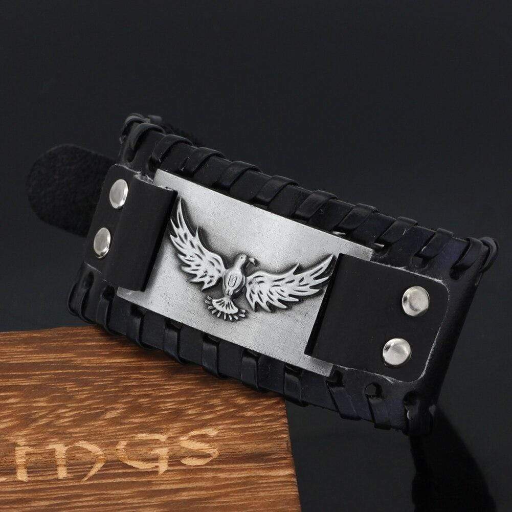Odin's Raven Leather Bracelet