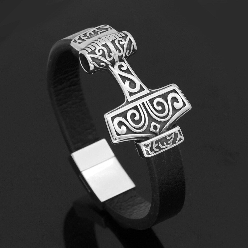 Thor's Hammer Leather Bracelet - Mjolnir