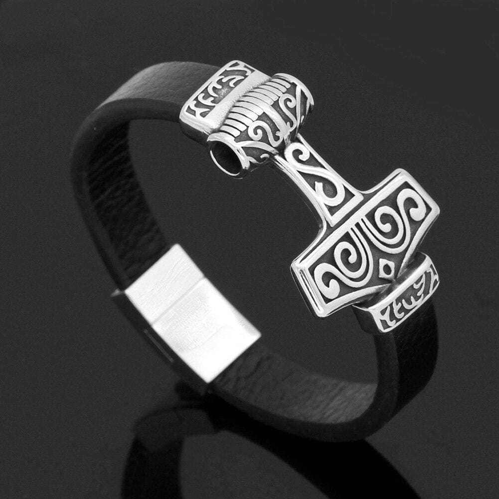 Thor's Hammer Leather Bracelet - Mjolnir