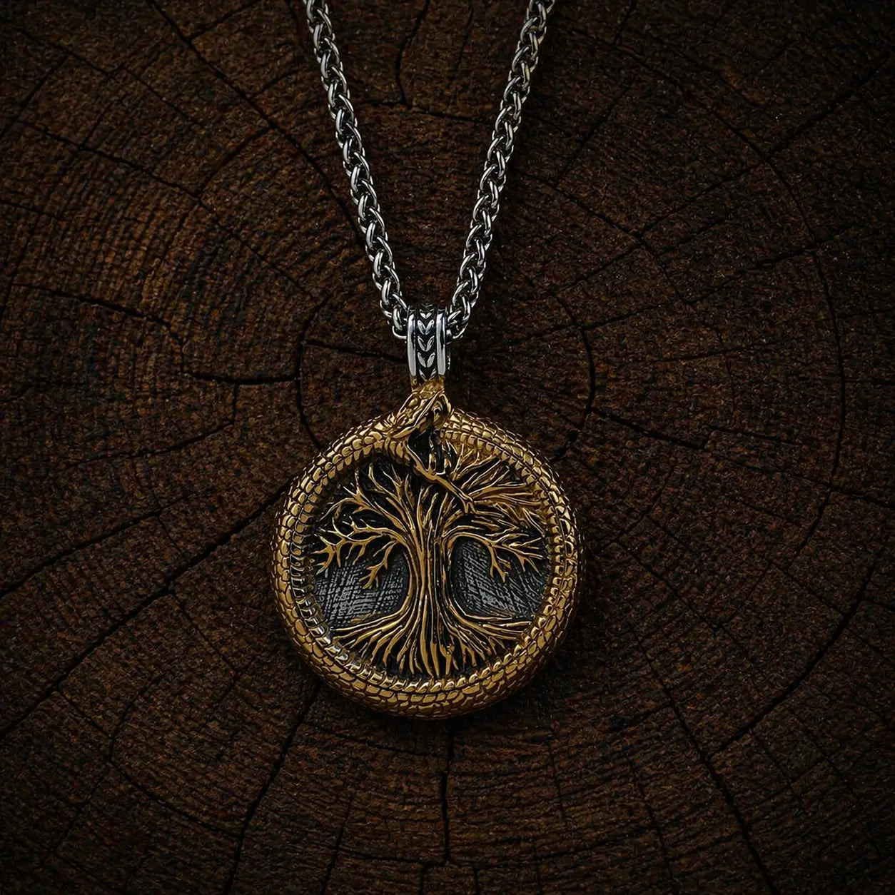 Sacred Tree of Yggdrasil Necklace with Jörmungand