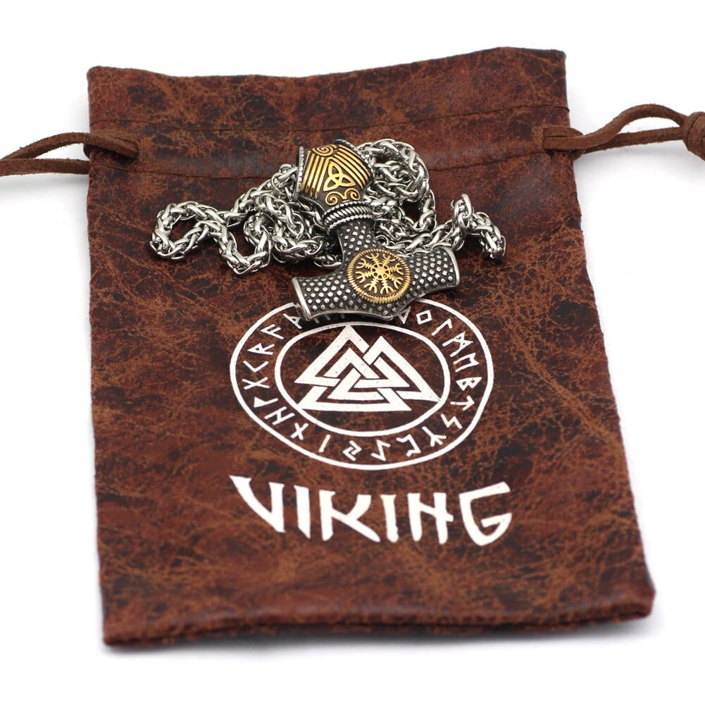 Thor's Hammer Necklace with Helmet of Terror