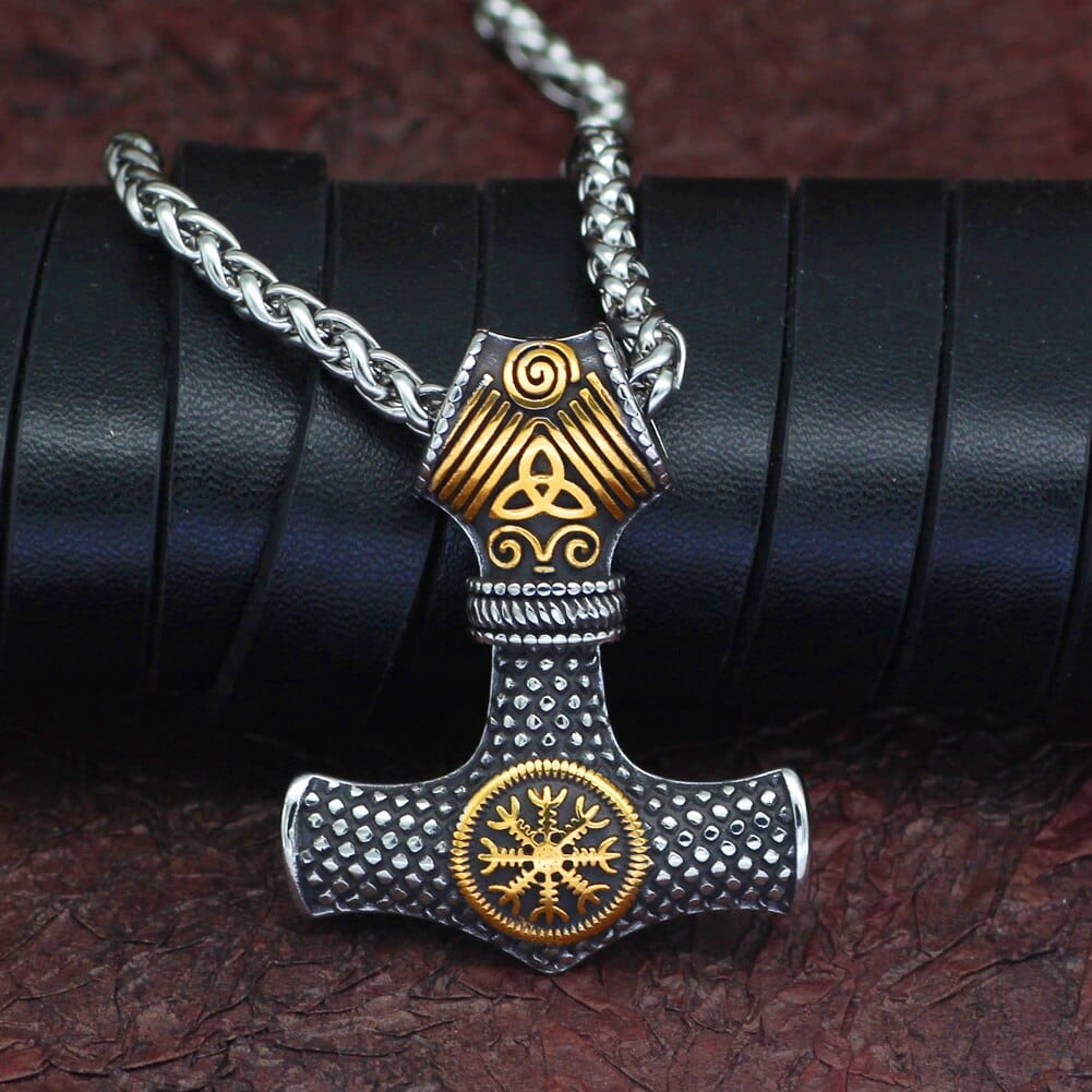 Thor's Hammer Necklace with Helmet of Terror