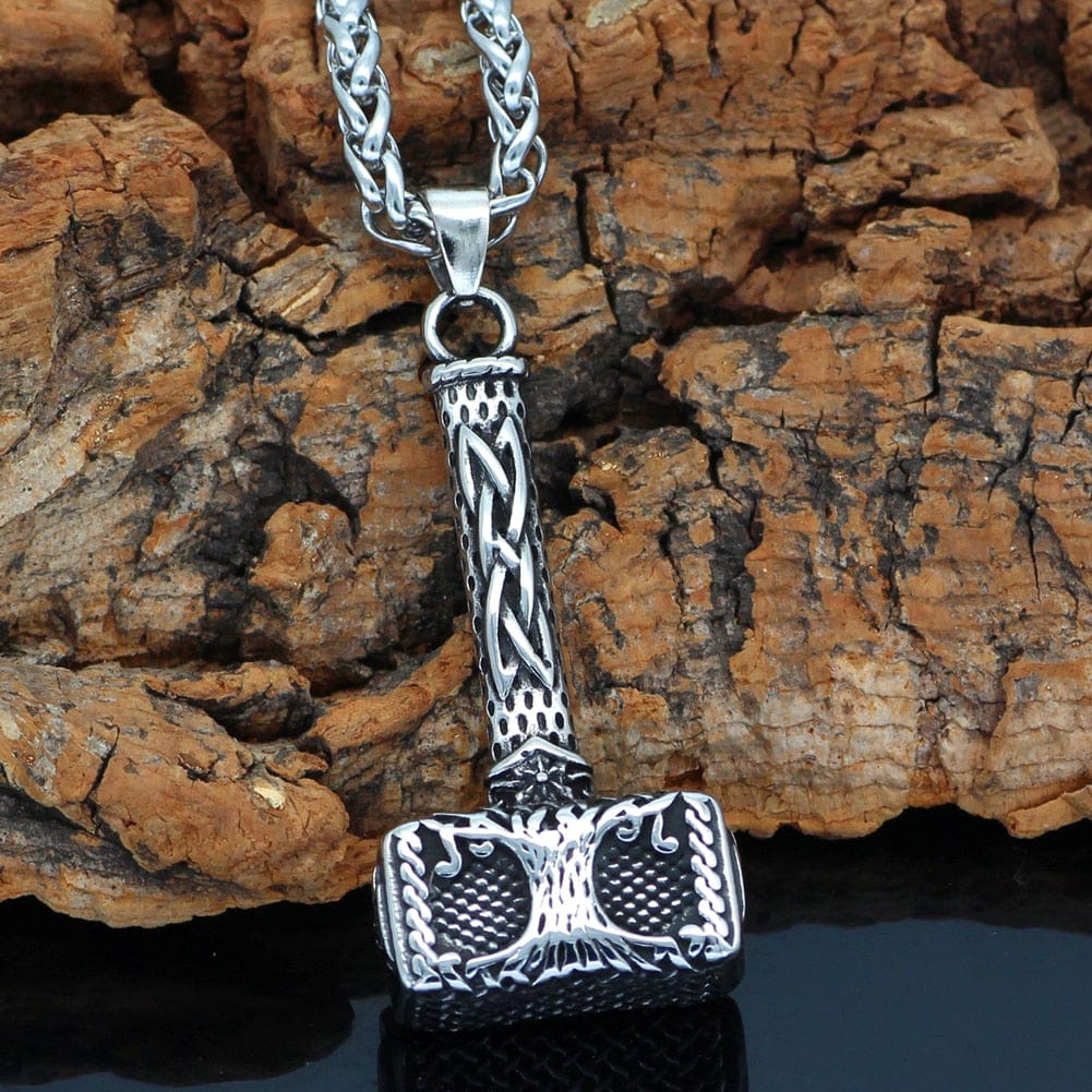Mjolnir necklace adorned with the Yggdrasil tree of life