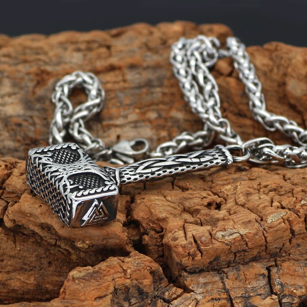 Mjolnir necklace adorned with the Yggdrasil tree of life