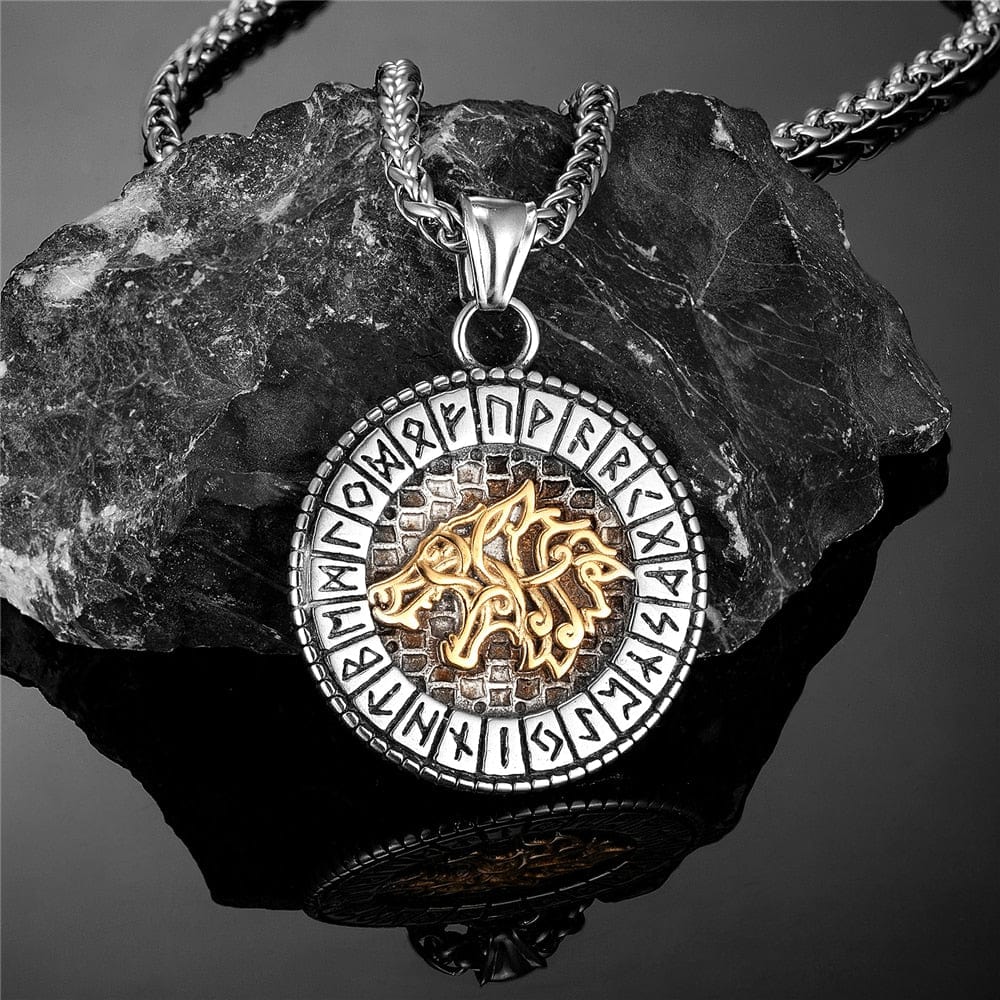 Viking Necklace - Fenrir Golden Rune Necklace