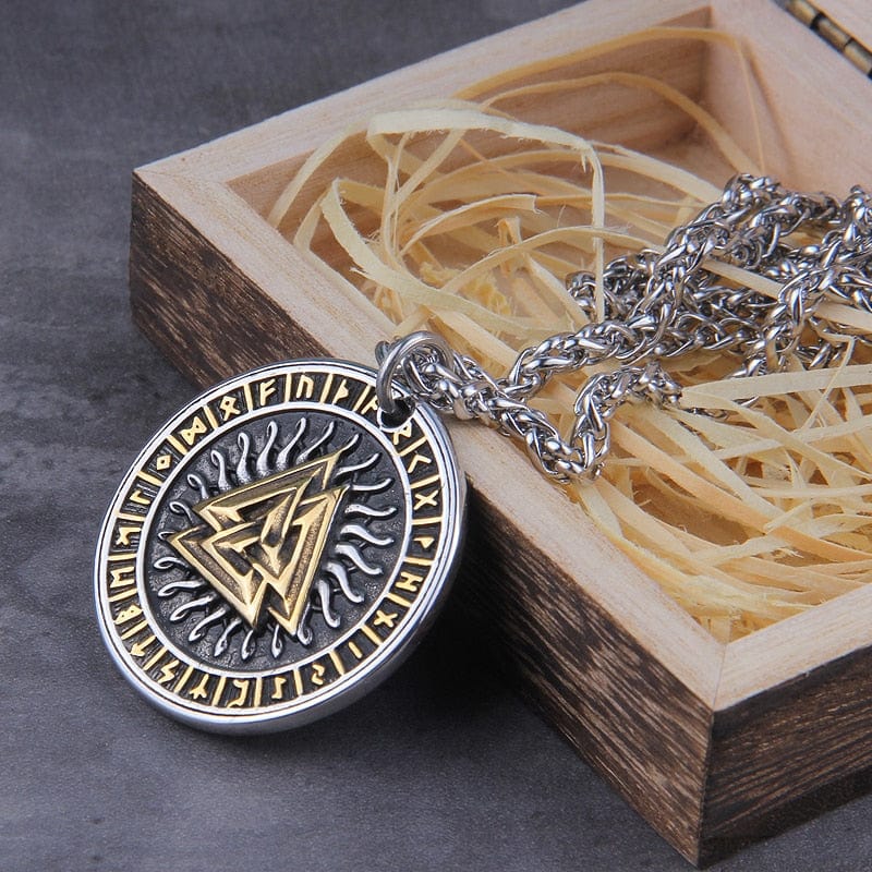 Viking Necklace "Runic Sun Pendant and Valknut"