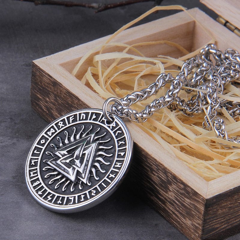 Viking Necklace "Runic Sun Pendant and Valknut"