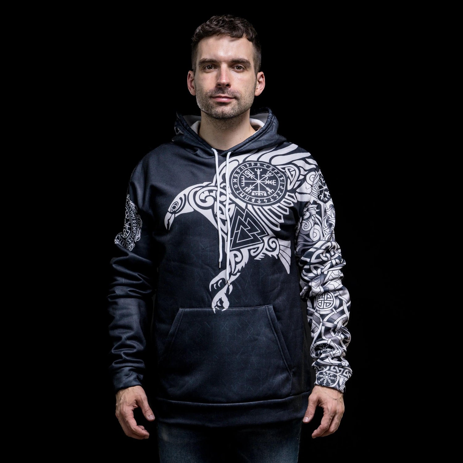 Viking Hoodie "Majestic Raven - Sacred Symbols of Odin"