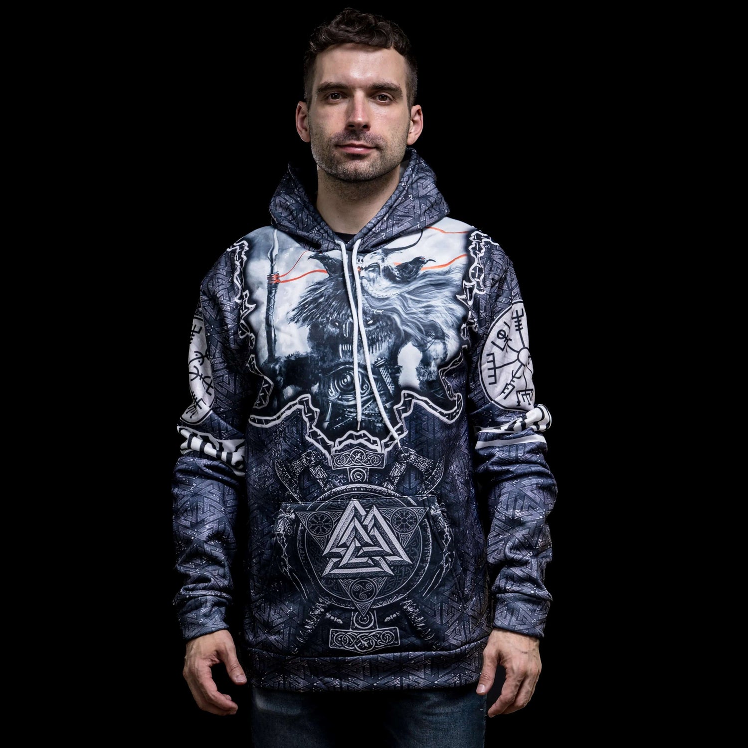 Viking Hoodie "Odin and Gungnir Hoodie - The Axes of the Valknut"
