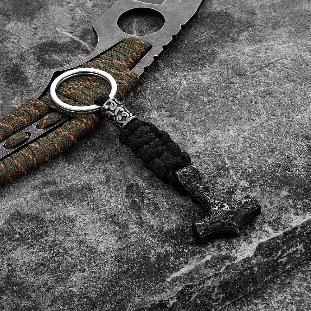 Viking Thor's Hammer Keychain in Paracord and Stainless Steel