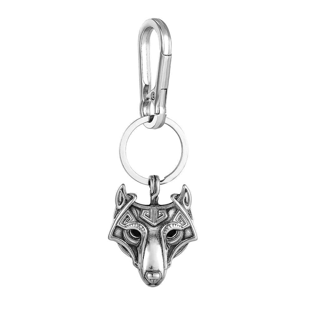 Viking Fenrir Mask Silver Keychain