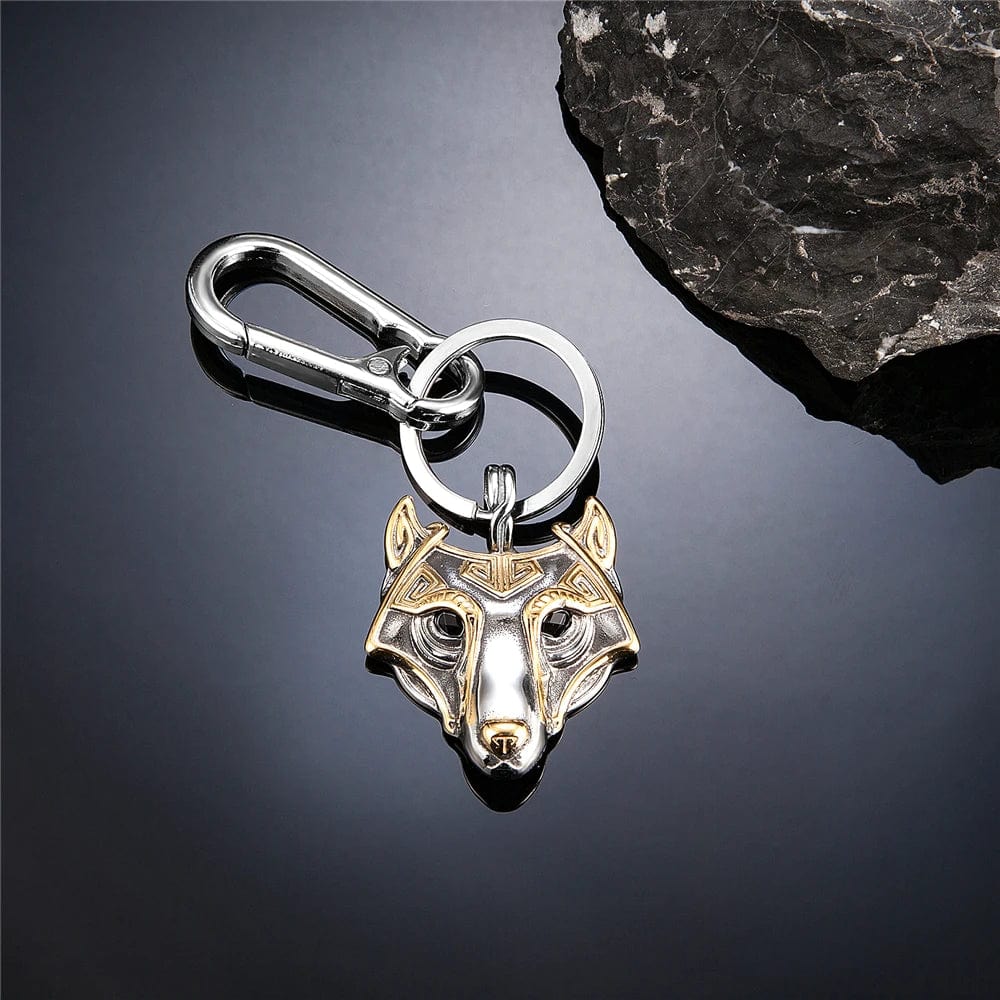 Viking Fenrir Mask Keychain Gold