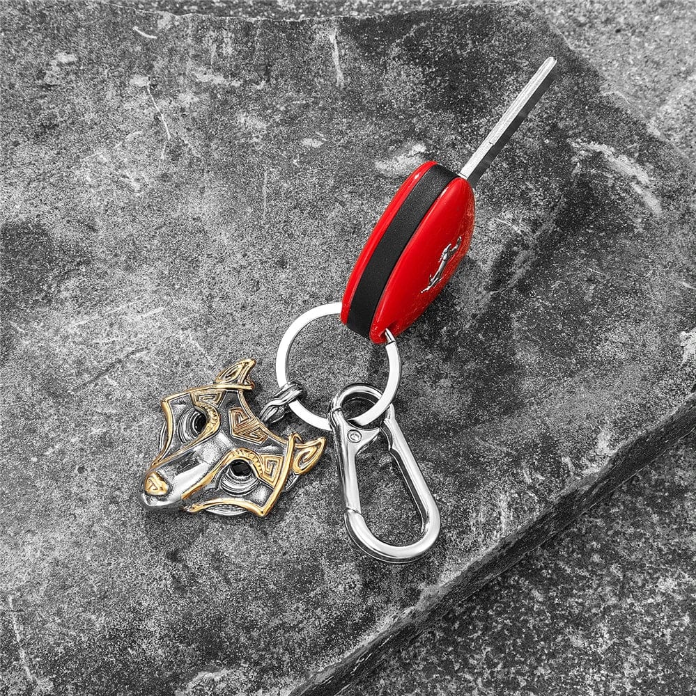 Viking Fenrir Mask Keychain Gold