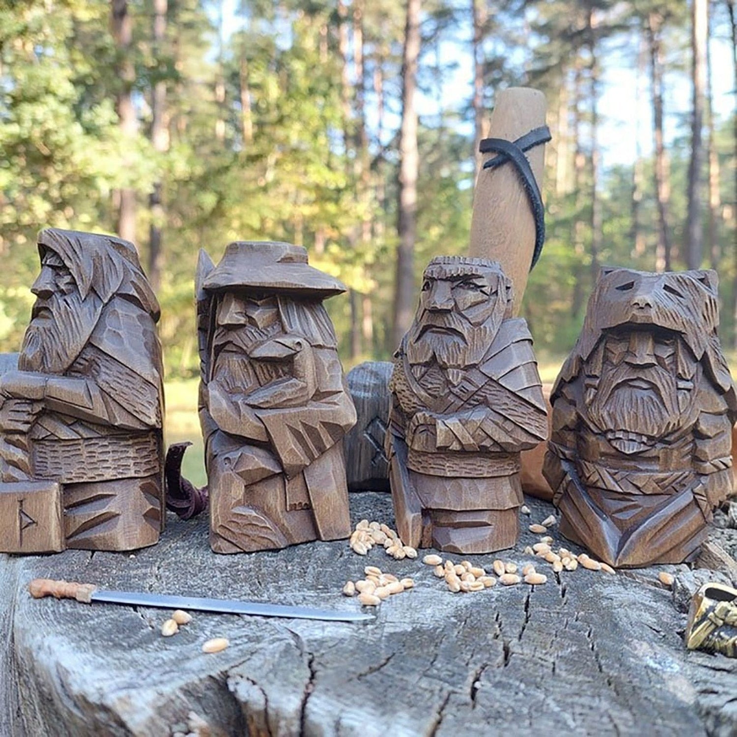 Viking wooden statuette Norse gods